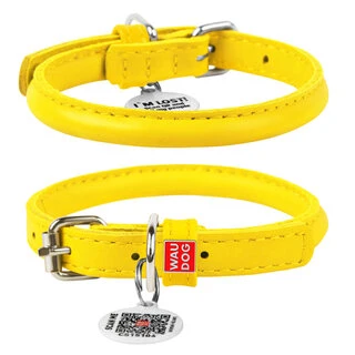Нашийник для собак шкіряний WAUDOG Glamour з QR паспортом, круглий, Д 8 мм, Дл 20-25 см, жовтий