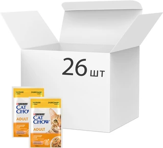 Упаковка вологого корму для дорослих котів Purina Cat Chow Adult з куркою та цукіні 85 г x 26 шт