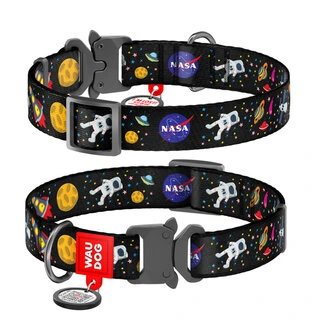 Ошейник для собак нейлоновый WAUDOG Nylon c QR паспортом, рисунок &quot;NASA&quot;, металлическая пряжка-фастекс, Ш 20 мм, Дл 24-40 см