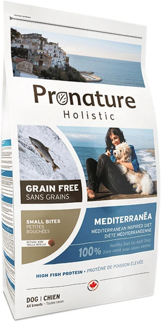 Беззерновой холистик корм для собак средних и крупных пород Pronature Holistic Mediterranea Large Bites Лосось с вялеными томатами 12 кг