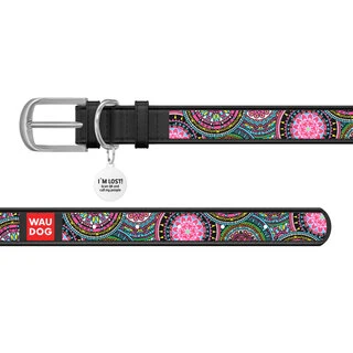 Нашийник WAUDOG Design з малюнком "Мандали", преміум шкіра, металевий пряжка (ширина 15 мм, довжина 27-36 см), чорний