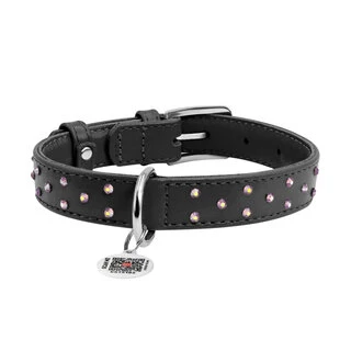 Ошейник для собак кожаный WAUDOG Glamour с QR паспортом, с клеевыми стразами, Ш 25 мм, Дл 38-49 см, черный
