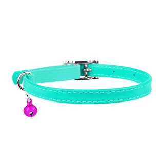 Ошейник для котов кожаный WAUDOG Glamour с QR паспортом, без украшений, Ш 9 мм, Дл 22-30 см, ментоловый