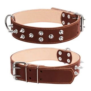 Ошейник &quot;CoLLaR&quot; двойной с шипами (ширина 45мм, длина 56-68см), коричневый