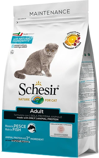 Сухий монопротеїновий корм для дорослих котів Schesir Cat Adult Fish з рибою 1.5 кг