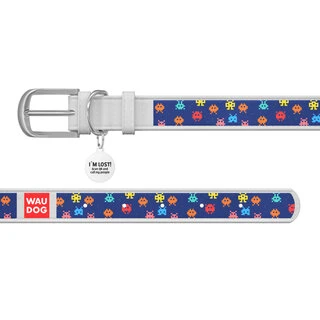 Нашийник WAUDOG Design з малюнком "Пікселі", преміум шкіра, металевий пряжка (ширина 25 мм, довжина 38-49 см), білий