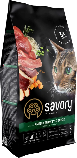 Сухой корм для кошек Savory со свежим мясом индейки и уткой 2 кг