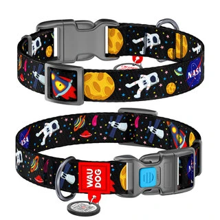 Нашийник для собак нейлоновий WAUDOG Nylon з QR паспортом, малюнок &quot;NASA&quot;, пластиковий фастекс, Ш 20 мм, Дл 24-40 см