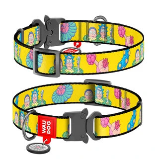 Ошейник для собак нейлоновый WAUDOG Nylon c QR паспортом, рисунок "Рик и Морти 1", металлическая пряжка-фастекс, M, Ш 20 мм, Дл 24-40 см