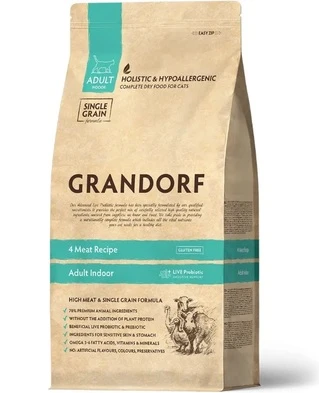 Сухий корм Грандорф Grandorf 4 Meat &amp;amp; Brown Rice adult indoor для котів 4 види м'яса з бурим рисом 4 кг (2 шт по 2 кг)