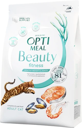 Беззерновой полнорационный сухой корм для взрослых кошек Optimeal Beauty Fitness на основе морепродуктов 1.5 кг