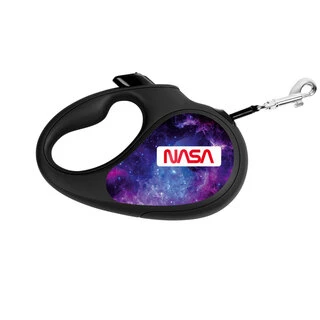 Поводок-рулетка для собак WAUDOG R-leash, малюнок &quot;NASA21&quot;, M, до 25 кг, 5 м, світловідбиваюча стрічка, чорний