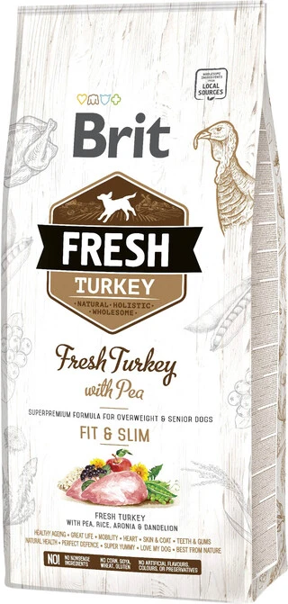 Сухий корм для дорослих, літніх собак Brit Fresh Light Fit &amp; Slim з індичкою та горошком 12 кг (8595602530793)