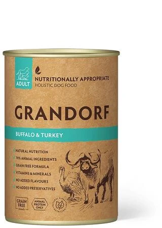 Вологий корм для дорослих собак Grandorf Dog – Буйвол &amp;amp; Індейка – Adult, з м'ясом буйвола та індейки, 400 г (5407007852185)