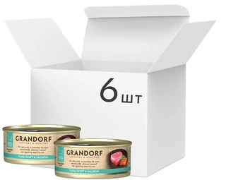 Упаковка вологого корму для котів Grandorf Філе тунця з м'ясом лосося 6 шт по 70 г