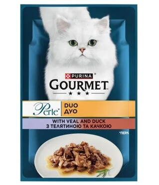 ПАК Влажный корм для кошек Gourmet Perle Duo с телятиной и уткой 26 шт по 85 г