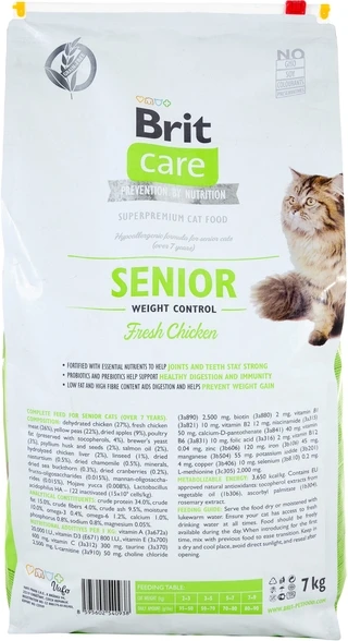 Сухий корм для літніх котів з надмірною вагою Brit Care Cat GF Senior Weight Control з куркою 7 кг