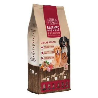 Полнорационый сухой корм для взрослых собак мелких пород Home Food мясное ассорти 10 кг