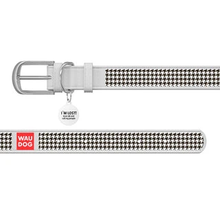 Ошейник WAUDOG Design с рисунком "Шанель", премиум кожа, металлическая пряжка (ширина 35 мм, длина 46-60 см), белый