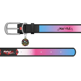 Нашийник для собак шкіряний WAUDOG Design з QR паспортом, малюнок "Харлі Квінн", Ш 35 мм, Дл 44-58 см, чорний