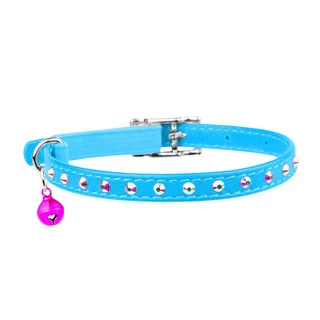 Нашийник "WAUDOG GLAMOUR" з резинкою, клейовими стразами для котів (ширина 9мм, довжина 22-30см), блакитний