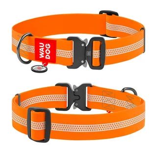 Водостійкий нашийник для собак WAUDOG Waterproof з QR-паспортом, світловідбиваючий, металевий фастекс, XXL, Ш 40 мм, Дл 43-70 см, оранжевий