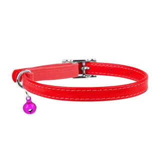 Ошейник для котов кожаный WAUDOG Glamour с QR паспортом, без украшений, Ш 9 мм, Дл 22-30 см, красный