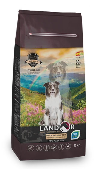 Сухий корм Landor (Ландор) для дорослих та зрілих собак з функцією покращення мозкової діяльності 15кг