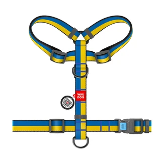 Шлея для собак анатомическая H-образная WAUDOG Nylon с QR-паспортом, рисунок "Colors of freedom", пластиковый фастекс, М, Ш 20 мм, А 40-70, В 50-80