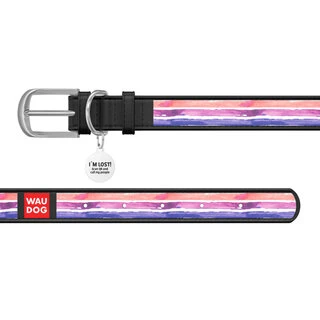 Ошейник WAUDOG Design с рисунком "Акварельные полоски 2", премиум кожа, металлическая пряжка (ширина 25 мм, длина 38-49 см), черный