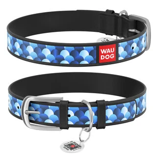 Нашийник WAUDOG Design з малюнком &quot;Луска&quot;, преміум шкіра, металевий пряжка (ширина 15 мм, довжина 27-36 см), чорний