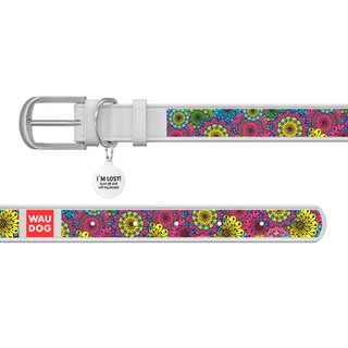 Ошейник WAUDOG Design с рисунком "Весна", премиум кожа, металлическая пряжка (ширина 20 мм, длина 30-39 см), белый