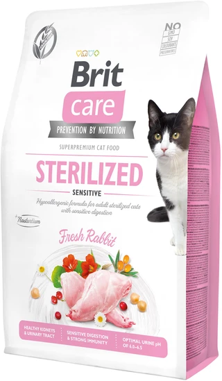 Сухой корм для стерилизованных котов с чувствительным пищеварением Brit Care Cat GF Sterilized Sensitive с кроликом 2 кг