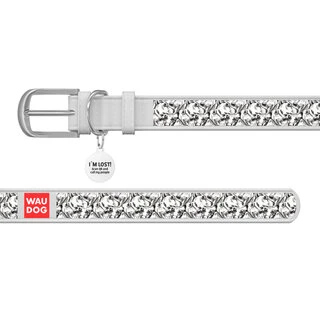 Ошейник WAUDOG Design с рисунком "Верность", премиум кожа, металлическая пряжка (ширина 20 мм, длина 30-39 см), белый
