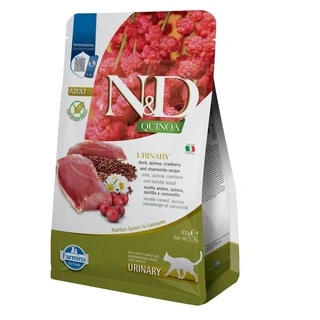 Фармина сухой корм для кошек N&amp;amp;D QUINOA URINARY DUCK &amp;amp; CRANBERRY ADULT при мочекаменной болезни с уткой и ромашкой, 300 г