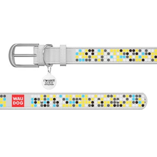 Нашийник WAUDOG Design з малюнком "Мозаїка", преміум шкіра, металевий пряжка (ширина 20 мм, довжина 30-39 см), білий