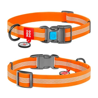 Водостійкий нашийник для собак WAUDOG Waterproof з QR-паспортом, світловідбиваючий, пластиковий фастекс, L, Ш 25 мм, Дл 31-49 см, оранжевий