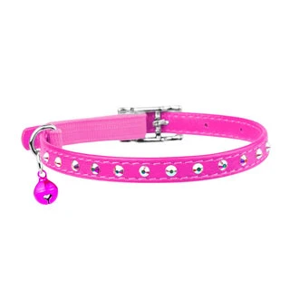 Ошейник "WAUDOG GLAMOUR" с резинкой, клей.стразами для кошек (ширина 9мм, длина 22-30см), розовый