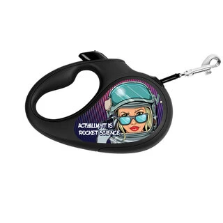 Поводок-рулетка для собак WAUDOG R-leash, рисунок &quot;Космос. Ракетостроение&quot;, светоотражающая лента, L, до 50 кг, 5 м, черный