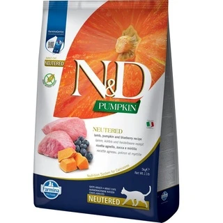 Фармина сухой корм для стерилизованных кошек N&amp;amp;D GRAIN FREE PUMPKIN LAMB &amp;amp; BLUEBERRY NEUTERED ADULT с ягненком, тыквой, 5 кг