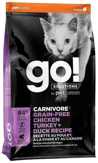 Беззерновий корм для котів з куркою, індичкою та качкою GO! Carnivore Grain Free Chicken, Turkey + Duck Recipe Cat Formula 7,3 кг