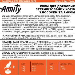 Сухий корм для котів Amity для стерилізованих з лососем 10 кг (8436538949115)