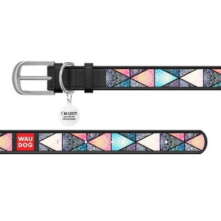 Ошейник WAUDOG Design с рисунком "Бохо", премиум кожа, металлическая пряжка (ширина 12 мм, длина 19-25 см), черный