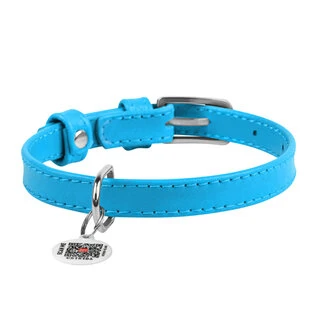 Нашийник для собак шкіряний WAUDOG Glamour з QR паспортом, без прикрас, Ш 15 мм, Дл 27-36 см, блакитний