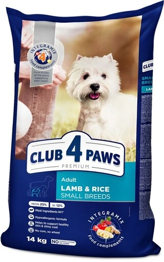 Сухой корм для взрослых собак мелких пород Club 4 Paws Премиум Ягненок и Рис 14 кг
