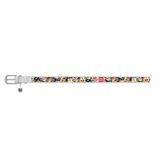 Ошейник WAUDOG Design с рисунком "Гламурные черепа", премиум кожа, металлическая пряжка (ширина 35 мм, длина 46-60 см), белый