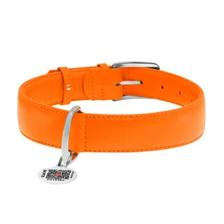 Нашийник для собак шкіряний WAUDOG Glamour з QR паспортом, без прикрас, Ш 35 мм, Дл 46-60 см, оранжевий
