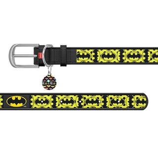 Ошейник для собак кожаный WAUDOG Design с QR паспортом, рисунок "Бэтмен4", Ш 20 мм, Дл 29-38 см, черный