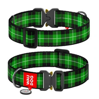 Нашийник для собак нейлоновий WAUDOG Nylon з QR паспортом, малюнок "Шотландка зелена", металевий пряжка-фастекс, XXL, Ш 35 мм, Дл 43-70 см