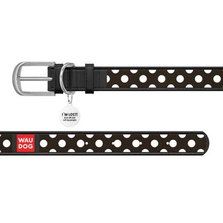 Ошейник WAUDOG Design с рисунком "Полька", премиум кожа, металлическая пряжка (ширина 12 мм, длина 21-29 см), черный